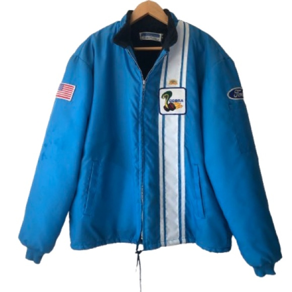Vintage 70s Ford Mustang Cobra Shelby Snake Racing Jacket Performance Blue XL